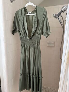 Nannette olive green sheer dress